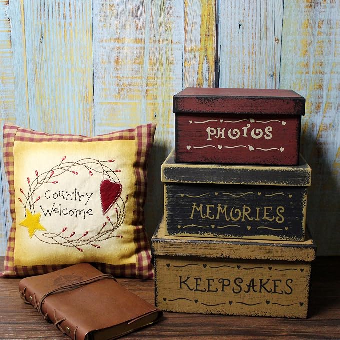 Primitive Vintage Square Photos, Memories, Keepsakes Cardboard Nesting Boxes, Large 9 X 9 X 4-1/2 Inch. Set of 3. - Image 4