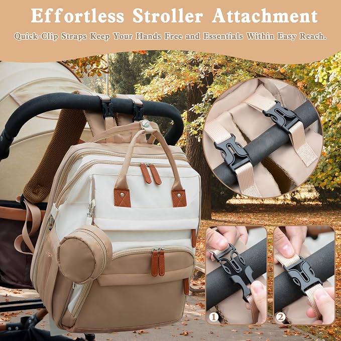 Diaper Bag Backpack for New Parents, Large Capacity Baby Travel Bag with Bottle Holders, Multiple Compartments (Khaki Brown) - Image 5