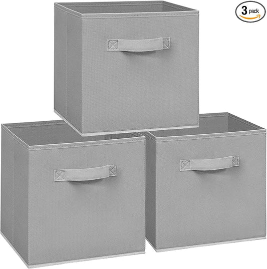 11x11 Storage Bins, Set of 3 Storage Cubes, Collapsible Cube Storage Box, Fabric Closet Organizers with Handles for Home, Office, Closet Shelf Cabinet, Bookcase, Grey by Unknown