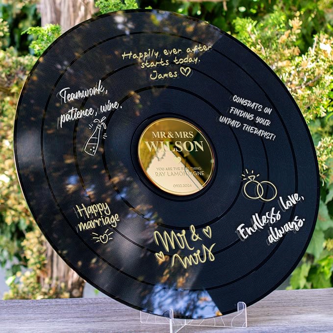 Wedding Vinyl Record Alternative Guestbook | First Dance Special Song Record Guest Book for Wedding Guests | Custom Acrylic Record Wedding GuestBook Alternative - D3 by PersonalizedFavors