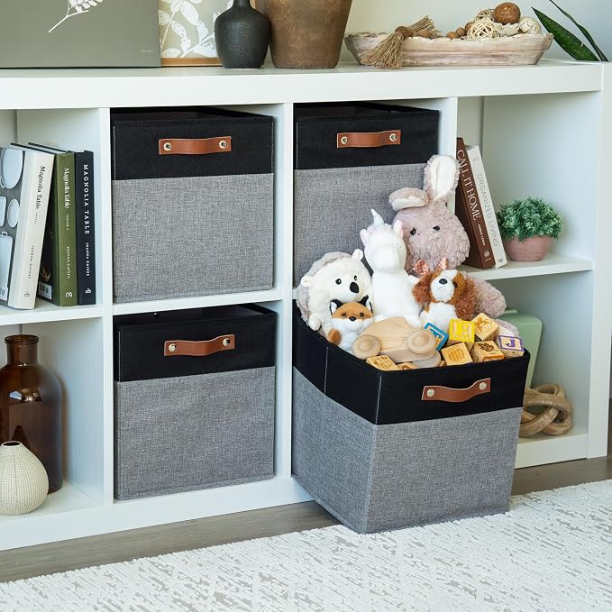 OrganiHaus 12x12 Cube Storage Bins, Set of 4 - Fabric Storage Cubes | Sturdy, holds its shape; odor-free; fits 12-inch cube shelves; vegan leather handles - Image 3