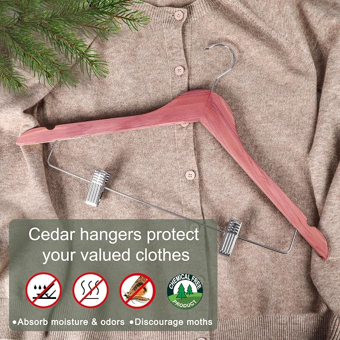 TOPIA HANGER American Red Cedar Wooden Hangers with Adjustable Metal Clips and 360° Swivel Hook, Premium Wood Clothes Hangers 20 Pack for Suit, Pant, Skirt, Jeans, Coat, Jacket-CT28C20 - Image 2
