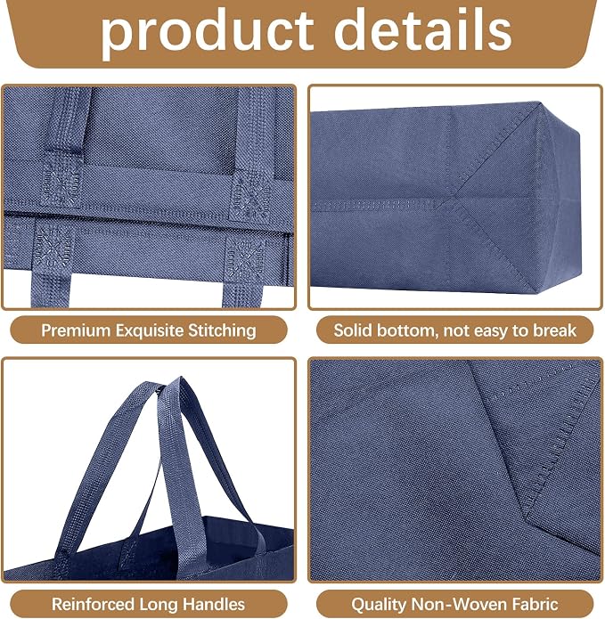 Reusable Grocery Bags 12.6 * 6.3 * 11.8 in - Non Woven Totes Bag with Reinforced Handles, Shopping Bags Bulk - Image 3