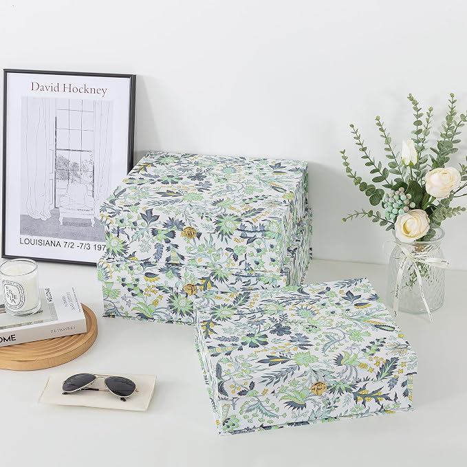 Soul & Lane - Floral Boxes with Gold Hardware, Set of 3, Midnight Garden | Large Stacking Keepsake Boxes with Lids for Home Decor and Organizing, Pretty Elegant Cardboard Paper Storage Trunks - Image 4