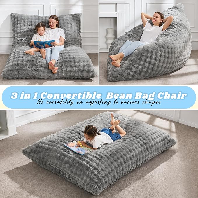 Hobestluk Adult Bean Bag Chair 3 in 1 Convertible Large Bean Bag Sofa | Bubble Grey,Machine Washable,Removable Cover,Easy Convert And Install, Oversied Floor Bed,For Livingroom Bedroom - Image 4