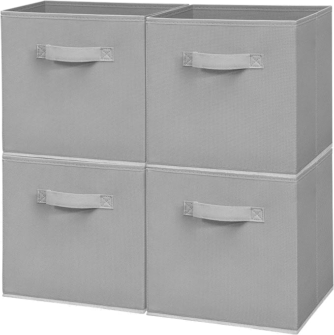Easi Storage Cubes, 11 Inch Fabric Storage Bins, Set of 4, Foldable Collapsible Cube Organizer with Handles, Closet Shelves Office Nursery Storage, Cubby Storage Bins for Toys Clothes Books, Gray by Unknown
