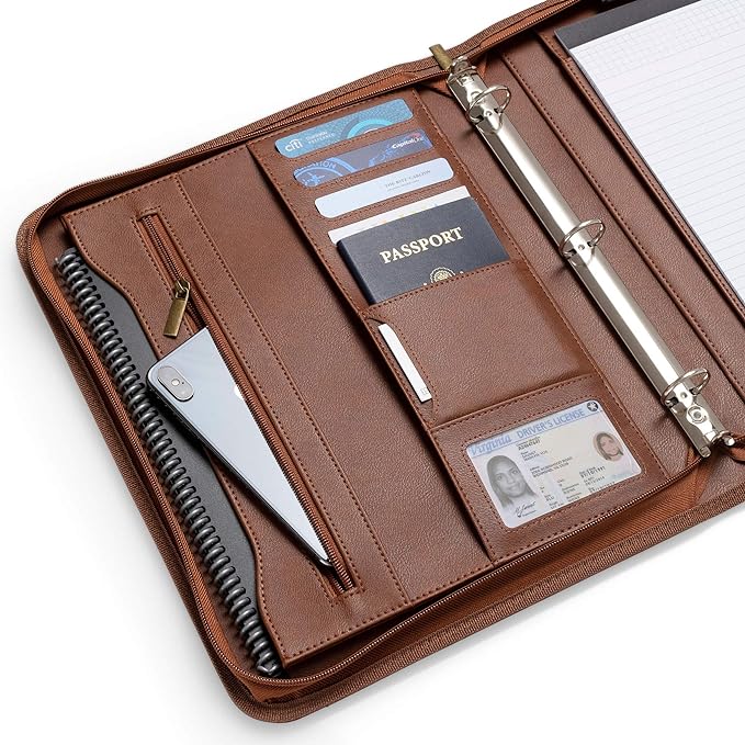 Forevermore Portfolio Binder, 1.5" Permanent 3-Ring, Vegan Leather, Brown - Image 4