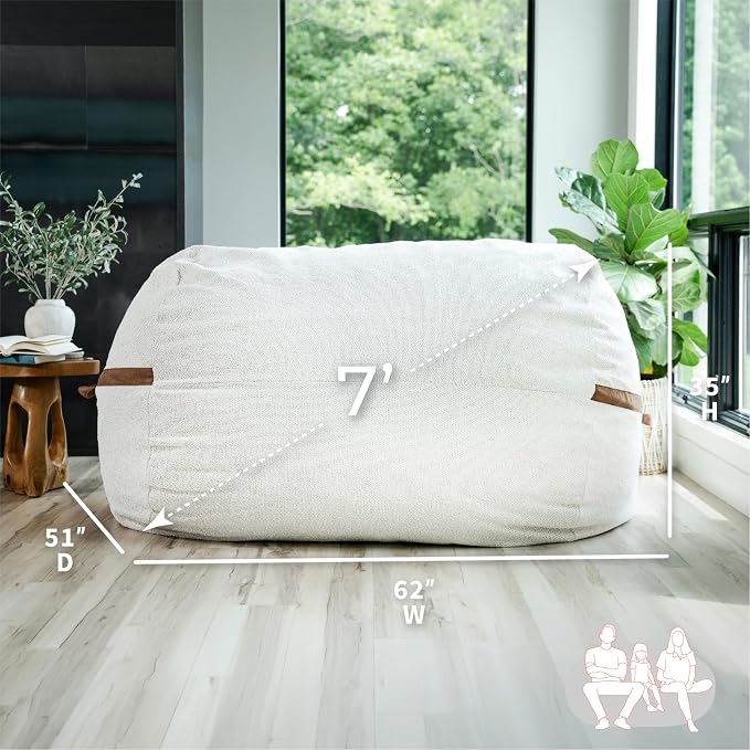 Big Joe Fuf 7Ft Giant Foam Bean Bag Chair, Oversized Couch with Removable Cover for Kids, Teens, Adults, Sandstone Textured Boucle, 7 Foot | Premium Shredded Foam Filled, Textured Boucle, Adult-Sized Comfortable Seating, Supports Up to 300 lbs - Image 3