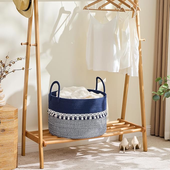 KAKAMAY Large Blanket Basket with Handles, Storage Basket for Living Room | Extra Large Capacity | Natural Cotton Rope | Blanket Storage | Woven Storage Basket | Stuffed Animal Storage | Laundry Basket - Image 5