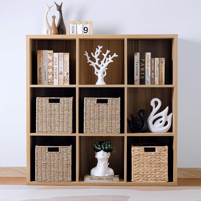 10.5 x 10.5in Cube Seagrass Storage Baskets, Foldable Square Wicker Storage Baskets for Shelves Set of 3, Large Cubby Rattan Basket, Collapsible Cube Storage Bins - Image 2