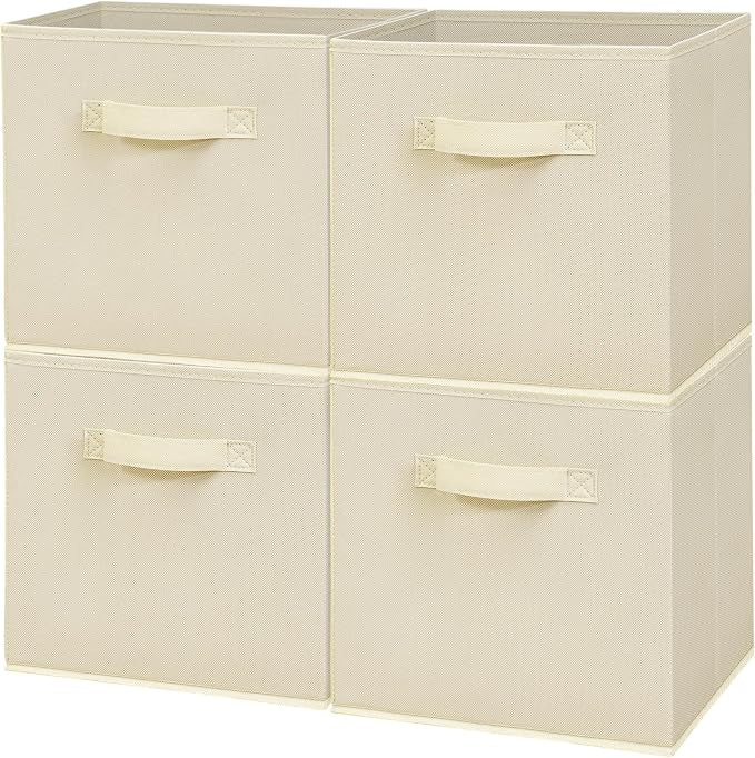 Easi Storage Cubes, 11 Inch Fabric Storage Bins, Set of 4, Foldable Collapsible Cube Organizer with Handles, Closet Shelves Office Nursery Storage, Cubby Storage Bins for Toys Clothes Books, Beige by Unknown