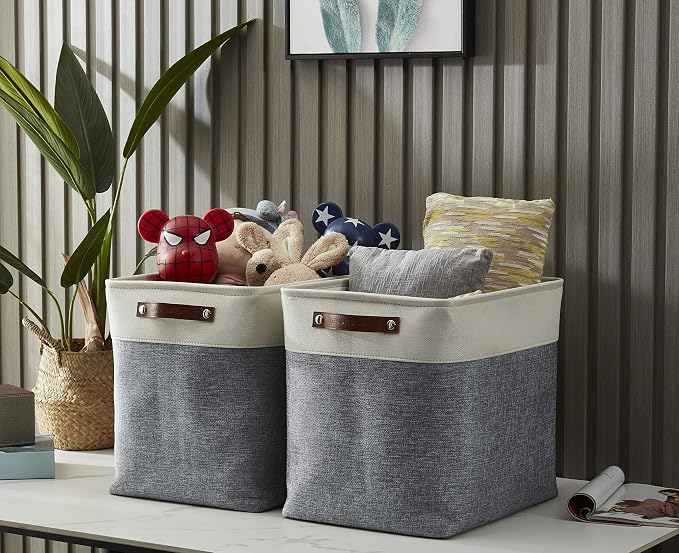 DECOMOMO Extra Large Storage Baskets, 54.5L Fabric Storage Bins 3 Pack | XXXL Storage Baskets for Shelves, Linen Closet Organizers (Slate Grey & White,17" x 13" x 15" ) - Image 9