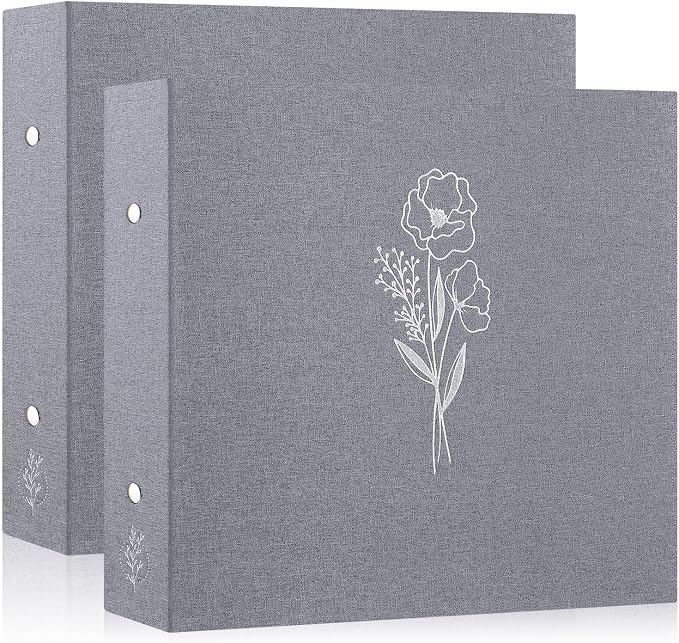 Lanpn Scrapbook Photo Album 12x12 2 Packs, Linen Cover Archival Acid Free Top Load 3 Ring Binder Folder Photo Book 12 x 12 with 30 Plastic Sleeves 60 Pages Grey by Lanpn