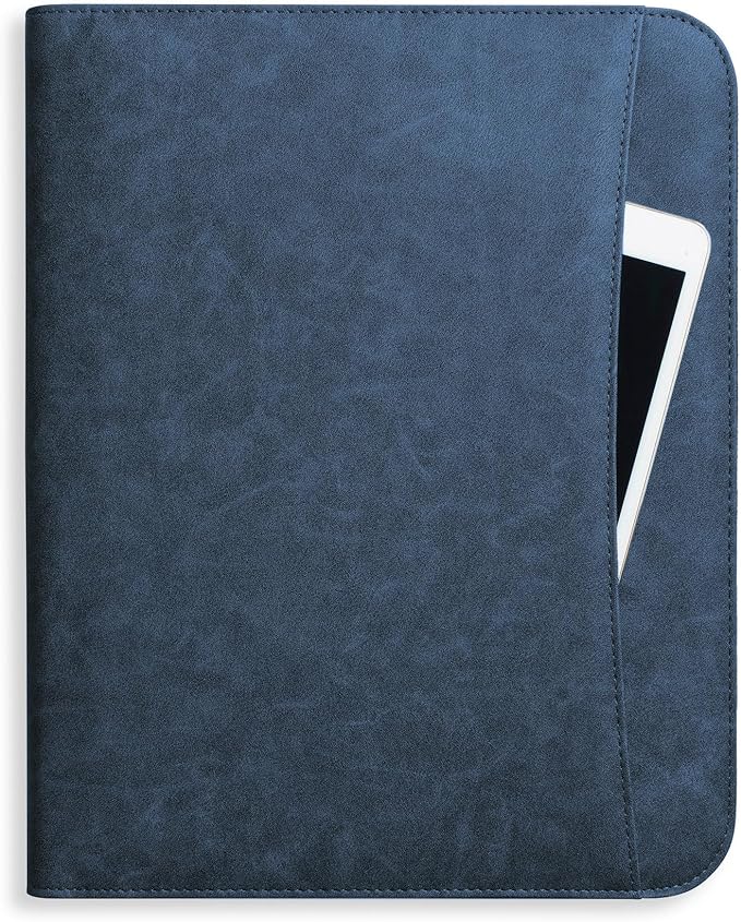 Forevermore Portfolio Binder, Slim No Ring, Zipper, Vegan Leather, Blue - Image 3