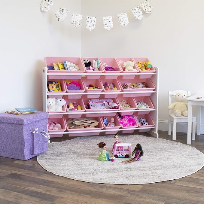 Humble Crew Kids Toy Organizer with 20 Bins, 4 Tier Storage for Playroom | Sturdy wood and steel toddler shelf, removable BPA-free containers, wall anchor anti-tip safety kit for bedroom or classroom - Image 4