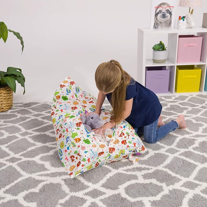 Posh Creations Stuffed Storage Bean Bag Chair Kids, Teens and Adults-Stuffie Seat Cover ONLY, 100L-Medium, Canvas Animals Forest Critters by PoshCreations