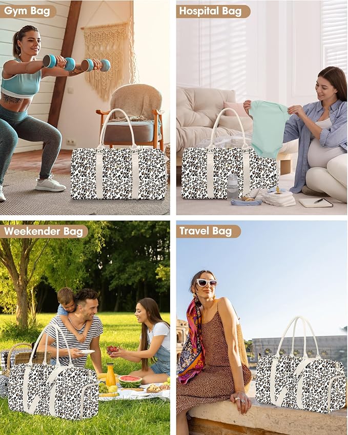 Women Weekender Travel Duffle Bag: Travel Duffel Overnight Bags with Shoe Compartment Large Carry on Tote with Toiletry Bag Weekend Traveling Yoga Gym Hospital Bag for Women with Wet Pocket Leopard - Image 4