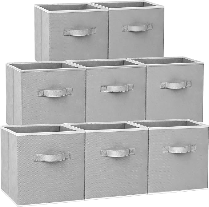 Large Storage Cubes - 13 Inch Heavy Duty Fabric Storage Bins for Shelves Closet, Cube Organizer - 8 Pack Collapsible Cube Storage Bins Baskets for Organizing Clothes Blankets Toys (Grey) by Criusia