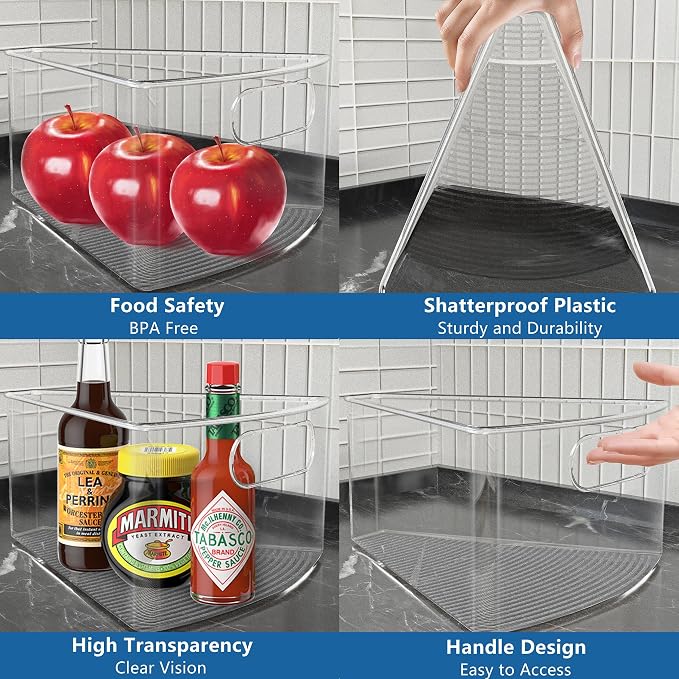 Lazy Susan Organizer Bins for 32"-33" Diameter Corner Cabinet Lazy Susan, 6 Pack, Clear Plastic Cabinet and Pantry Storage Bin, 1/8 Wedge-Food Safe, BPA Free - Image 7