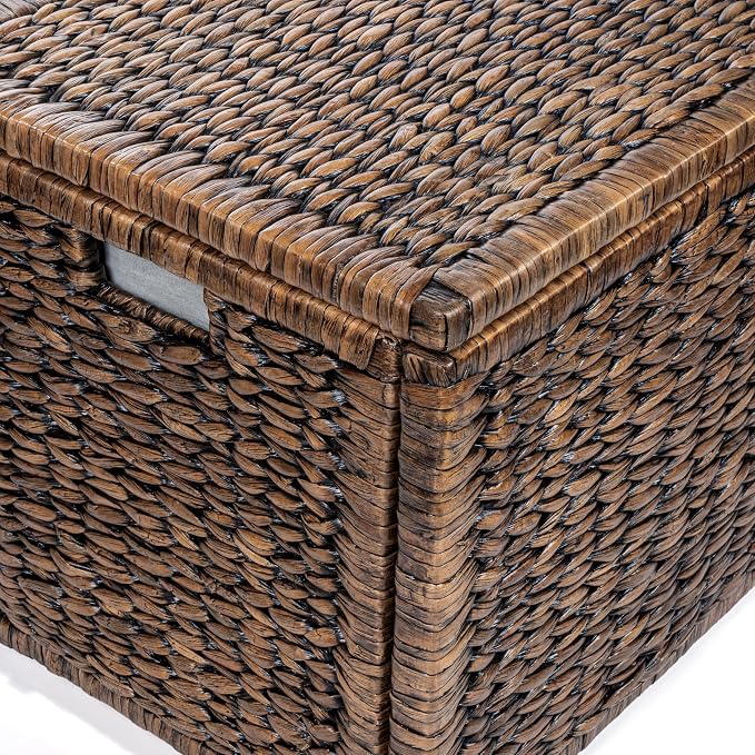 happimess Anada 30" Storage Trunk Wicker Weave Water Hyacinth, Brown Wash | Solid Mahogany Construction, Collapsible Folds Flat, Removable Lid, Fabric Liner, Footed Base, 17.5" Height, 17.5" Depth - Image 6