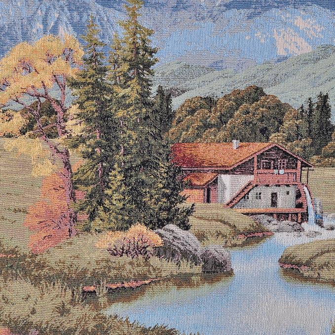 Vintage Mountain Landscape Woven Wall Tapestry, 41.5”x28“ Alpine Nature Scene Jacquard Wall Hanging, Forest & Stream Fine Art Fabric with TC Lining & Dual Rod Pockets, Rustic Cabin Home Decor (Autumn Rust & Crimson) - Image 3