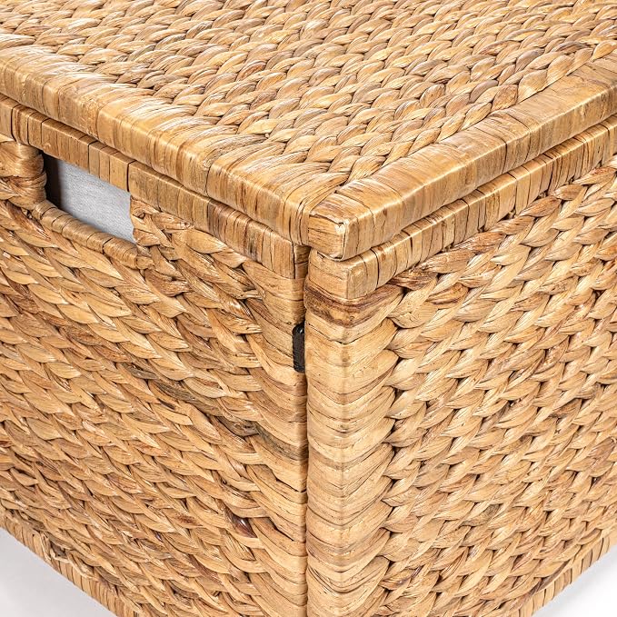 happimess HPM9005A Anada Wicker Weave 30" Storage Trunk, Wooden Frame/Water Hyacinth, Farmhouse, Transitional, Coastal, Rustic for Office, Dorm Room, Living-Room, Bedroom, Dining-Room, Natural | Solid Mahogany Construction, Collapsible Folds Flat, Remo... - Image 6