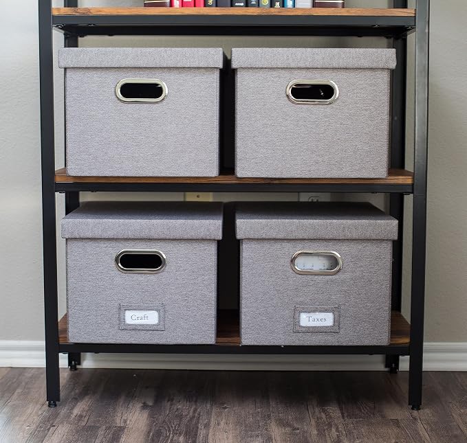 Internet's Best Collapsible File Storage Organizer with Lid - Decorative Linen Filing & Storage Office Box – Hanging Letter/Legal Folder – Home Office Bins Cabinet – Grey Container - 4 Pack - Image 8