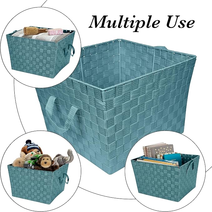 Simplify Large Woven Strap Tote | Decorative Storage Basket | 2 Handles | Organization | Closet | Bedroom | Bathroom | Nursery | Accessories | Toys | Gifts | 4 Pack | Sapphire - Image 2