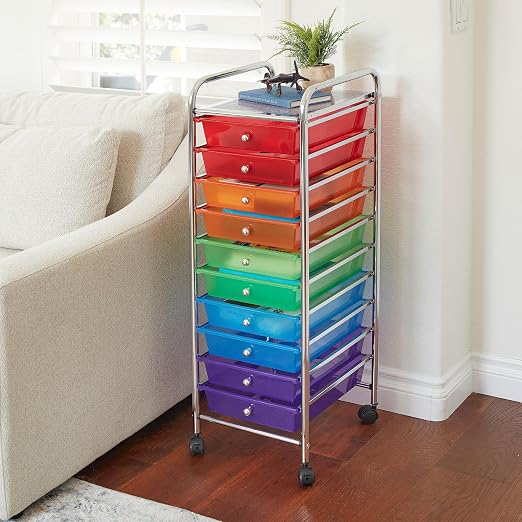 ECR4Kids 10-Drawer Everyday Mobile Storage Utility Cart, Assorted | Durable plastic bins, steel frame, GREENGUARD Gold Certified, 50 lb capacity, rolling casters, craft supplies, office, home - Image 8