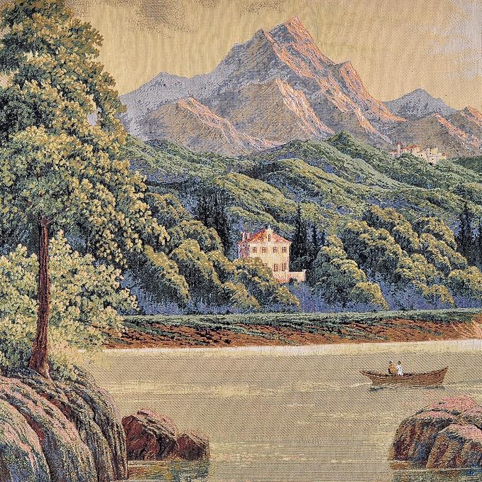 Vintage Nature Tapestry Wall Hanging Set with Telescopic Rod & Tassels - Jacquard Woven Fabric Aesthetic Country Landscape Wall Tapestry for Bedroom/Living Room Decor Green Art (42"x27") (Earthy - greens, lake scene with boat and hills) - Image 6