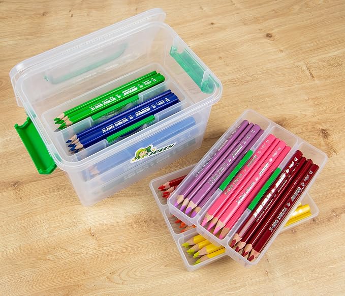 JOLLY X-Big-Delta Nursery Case, Triangular Colouring Pencils, 96 Colouring Pencils in 12 Colours, in Practical Helkelbox with Lid, Removable Pen Compartments, Shatterproof and Childproof Colouring - Image 4