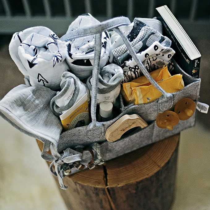 Parker Baby Co. Felt Nursery Storage Gift Set for Baby Shower - Gray | Nursery storage gift set includes: Diaper Caddy for diapers, wipes & more, large Laundry Hamper, 11" Storage Cube Bin - Image 5