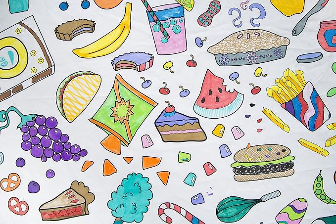 Food Fun Design – Square Tablecloth 60”X60” - Interactive Coloring Tablecloth for Kids – Poly/Cotton Fabric - Washable and Reusable – DIY Activity for Children & Adults - Image 6