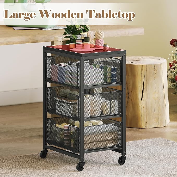 Under Desk Storage Cart with Lockable Wheels, 3-Drawer Rolling Storage Cart, Metal Utility Cart with Drawers for Art Cart, Craft Cart, Classroom, Office, Kitchen, Bedroom - Image 6