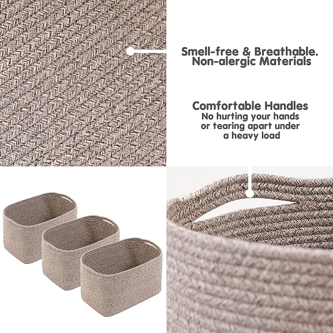 CHAT BLANC Cotton Rope Baskets for Organizing, Shelves, Toys, Storage, Shoe, Bathroom, Laundry, Towel, Nursery, Home Decor, Blanket, Cloth Woven Bins Fabric (Brown, 15"x10"x9") - Image 8