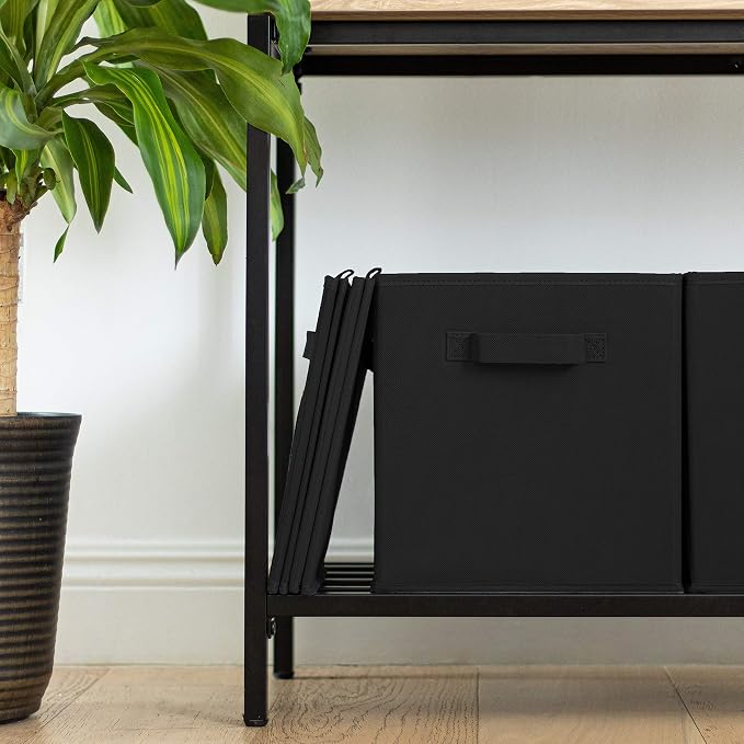 Storage Bins - 9 Pack - Durable Storage Cubes with Label Window | 2 Reinforced Handles | Fabric Cube Baskets for Organizing Closet, Clothes and Toys | Foldable Shelves Organizer (Black) - Image 7
