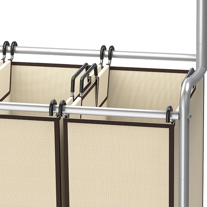 Deco Brothers Heavy Duty 3 Bags Laundry Sorter Cart with Hanging Bar, Beige | Extendable Hanging Rod - Image 5