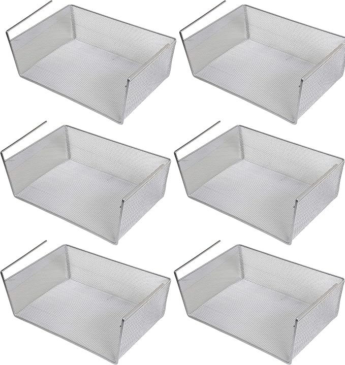 YBM Home Under Shelf Basket (6-Pack) Mesh Stainless Steel Storage Under Cabinet Hanging Basket Rack Maximize Space in Cabinets, Pantry Room, Bathroom, Laundry Room, and More, 1131 by YBMHome