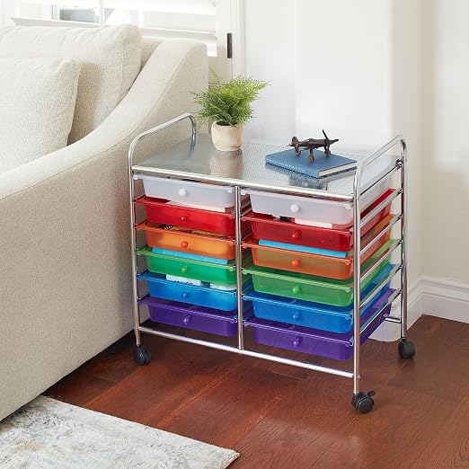 ECR4Kids 12-Drawer Value Mobile Storage Utility Cart, Assorted | Durable plastic bins, steel frame, GREENGUARD Gold Certified, 50 lb capacity, rolling casters, craft supplies, office, home - Image 2