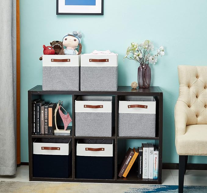 DECOMOMO Fabric Cube Storage Bins, Storage Baskets for Shelves 4 Pack | 13 inch Cube Storage Organizer for Kallax and Cubbies (Black & White) - Image 6