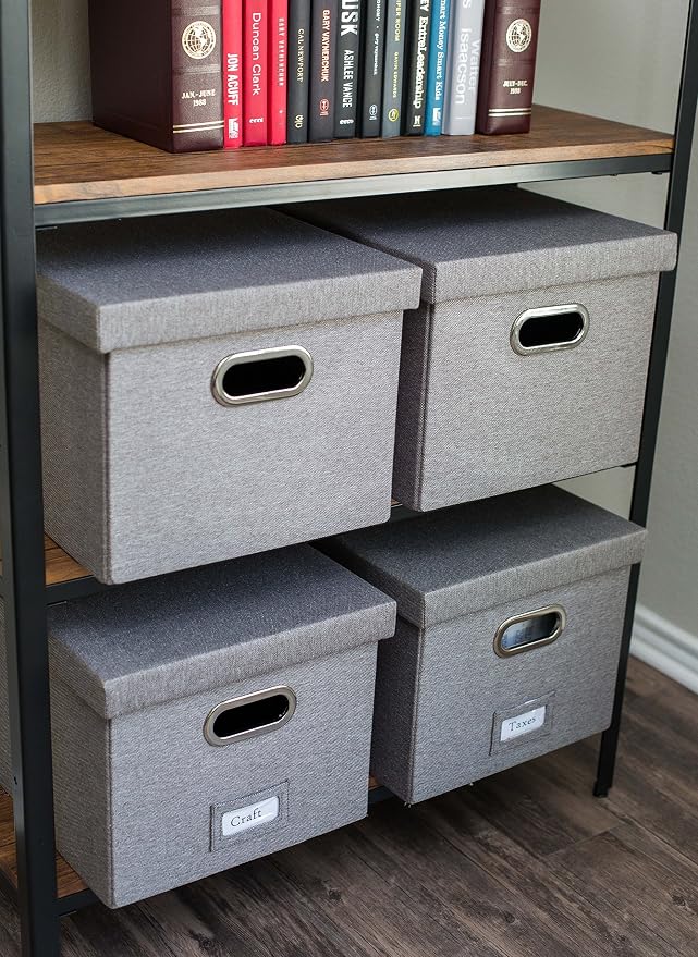 Internet's Best Collapsible File Storage Organizer with Lid - Decorative Linen Filing & Storage Office Box – Hanging Letter/Legal Folder – Home Office Bins Cabinet – Grey Container - 4 Pack - Image 9