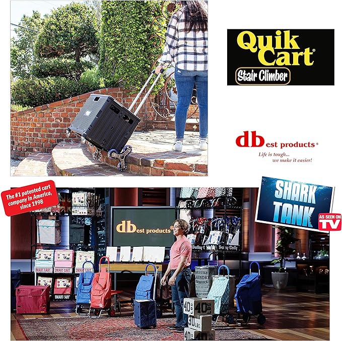 dbest Products Quik Cart Stair Climber Wheeled Rolling Crate Teacher Utility with seat Heavy Duty Collapsible Basket with Handle, 18" D x 17" W x 39" H, Black | with Wheels, Up to 80 lbs Capacity, Heavy Duty, Telescoping Handle, Folding Utility Cart wi... - Image 5