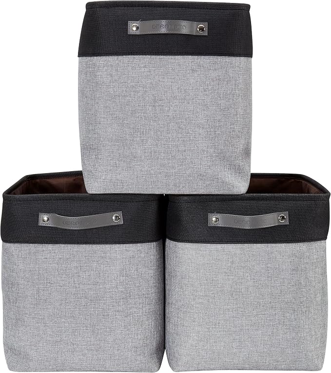 DECOMOMO Extra Large Storage Baskets, 54.5L Fabric Storage Bins 3 Pack | XXXL Storage Baskets for Shelves, Linen Closet Organizers (Grey & Black, 17" x 13" x 15") by DECOMOMO