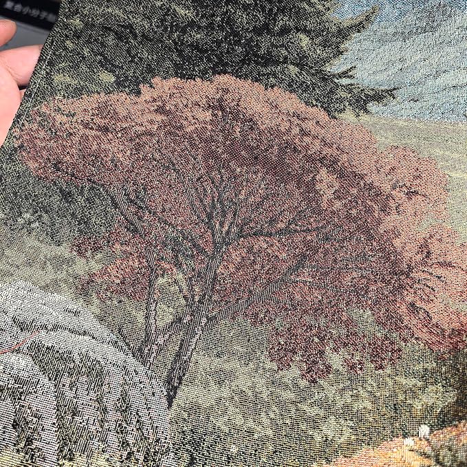 Vintage Mountain Landscape Woven Wall Tapestry, 41.5”x28“ Alpine Nature Scene Jacquard Wall Hanging, Forest & Stream Fine Art Fabric with TC Lining & Dual Rod Pockets, Rustic Cabin Home Decor (Autumn Rust & Crimson) - Image 4