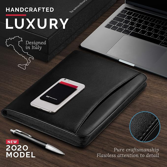 NERO MANETTI- Zippered Vegan Leather Padfolio/Portfolio Pad Holder-Business PU Leather Notepad Folder for Resumes, Interviews, iPad/Tablet, Phone, Legal Pad Notebook Executive Binder for Women, Men - Image 3
