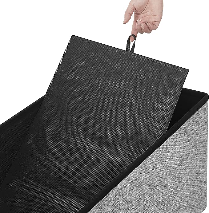 SONGMICS MAZIE Collection - 30 Inches Ottoman Storage Bench, 21 Gal. Folding Chest with Breathable Linen-Look Fabric, Load up to 660 lb, for Entryway, Living Room, Bedroom, Light Gray ULSF001G02 - Image 9
