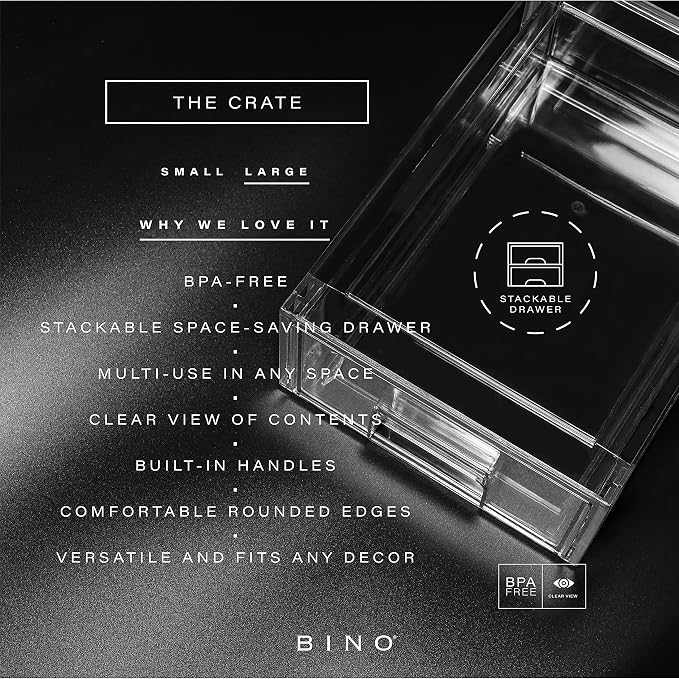 BINO | Stackable Storage Drawers, Large - Clear | THE CRATE COLLECTION | Storage Bins With Drawers | Bathroom Organizers | Under Sink Organizer | Vanity Cabinet Home Organization (Pack of 2) - Image 4